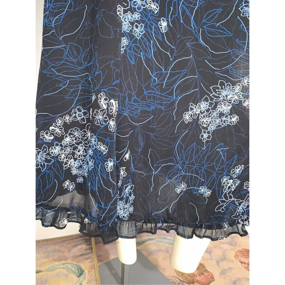 Vintage,‎ dark floral, double layered, sheer chiffon, midi skirt, size 12 ￼